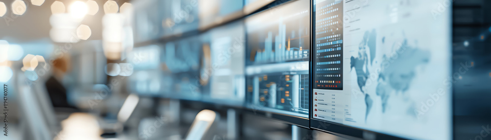 A modern office space with multiple screens displaying real-time data feeds, emphasizing the importance of data monitoring in business A modern office space with multiple screens displaying real-time data feeds, emphasizing the importance of data monitoring in business