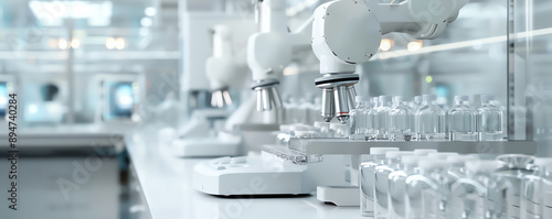 A state-of-the-art laboratory with robotic arms and AI-powered devices, showcasing the integration of technology in scientific research