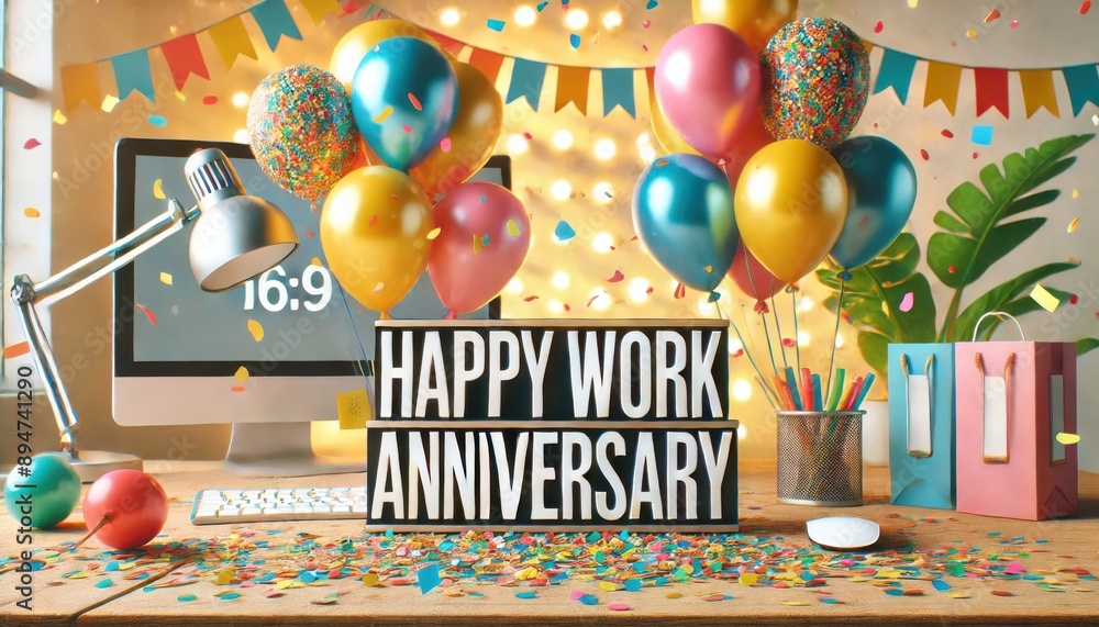 Happy Work Anniversary Celebration In Office Setting Stock Photo Happy Work Anniversary Celebration In Office Setting Stock Photo