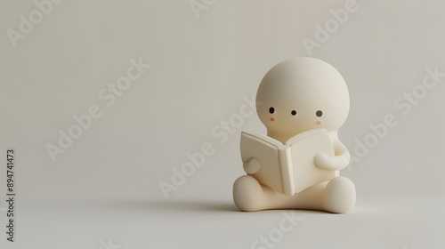 Cute 3D Clay Figure Reading Book on Muted Pastel Background