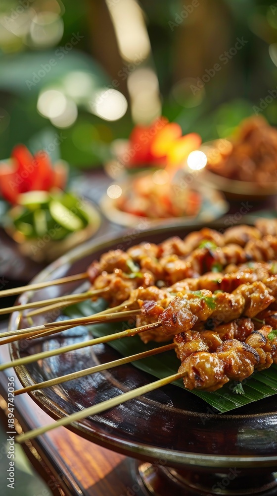 Delicious, fresh Satay, beautiful serving, exquisite decor, light interior, staged professional photography, food photography Delicious, fresh Satay, beautiful serving, exquisite decor, light interior, staged professional photography, food photography