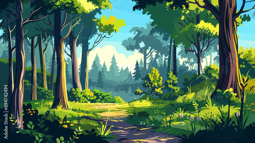 Forest and nature reserve background vector cartoon illustration