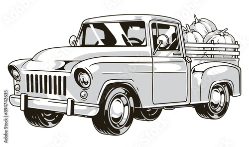 Farm truck vintage label monochrome