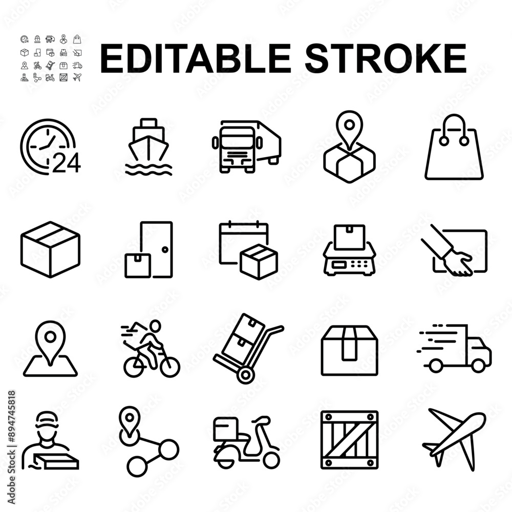 Collection of goods delivery icons. Made in the form of thin lines. Collection of goods delivery icons. Made in the form of thin lines.