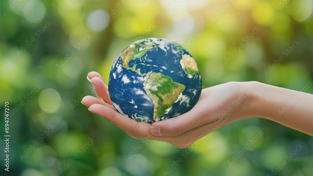 A hand gently holds a miniature Earth, symbolizing global care, sustainability, and environmental awareness. The image conveys a message of protecting our planet and the importance of responsible stew A hand gently holds a miniature Earth, symbolizing global care, sustainability, and environmental awareness. The image conveys a message of protecting our planet and the importance of responsible stew