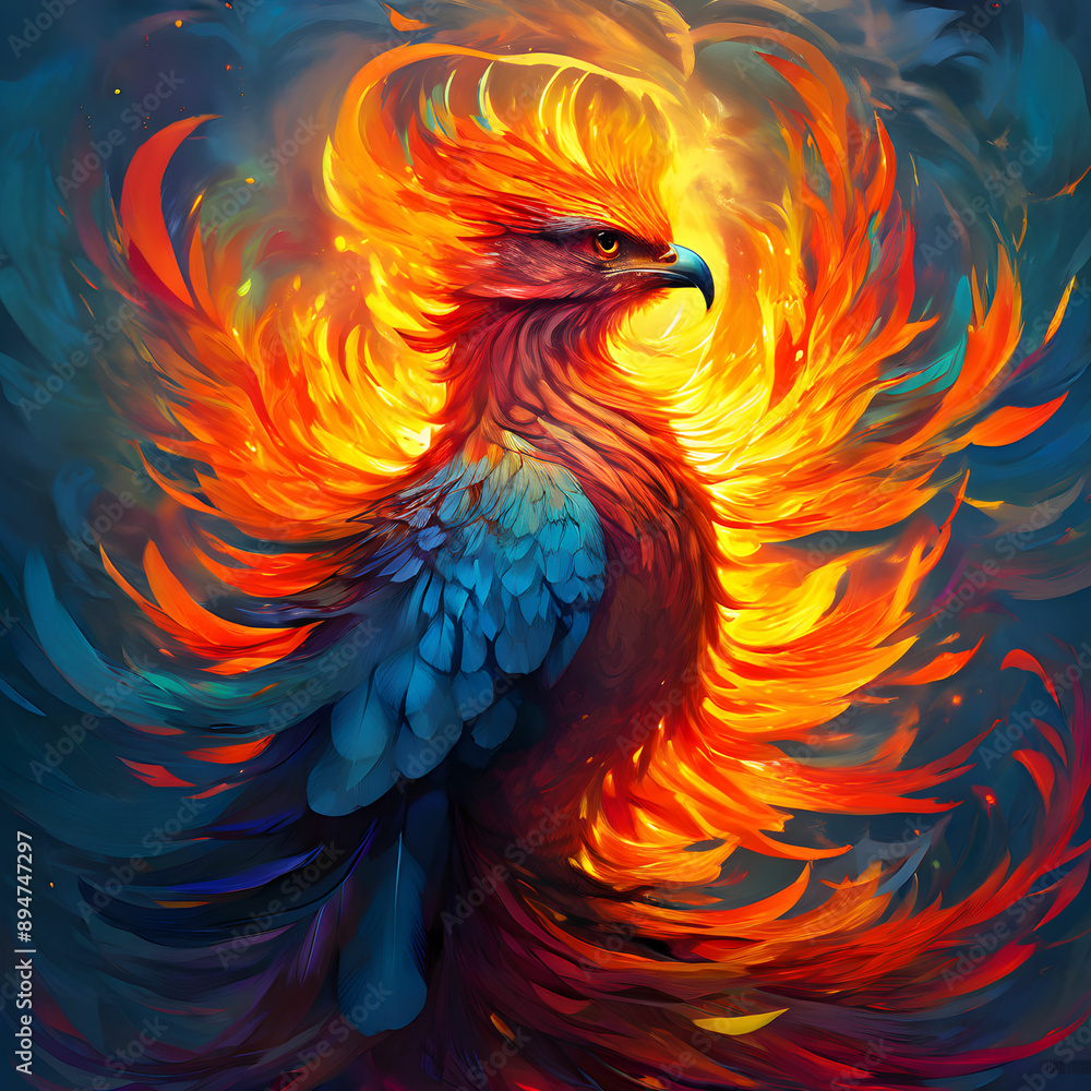 a phoenix rising from flames on an abstract background a phoenix rising from flames on an abstract background