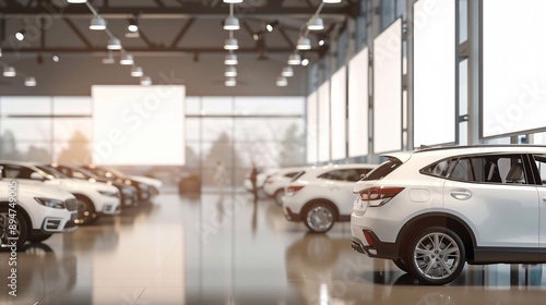 blank white poster in car dealership.