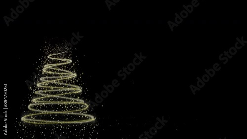 Merry Christmas greeting animated background. Christmas tree with shining light and glowing stars,  holiday intro