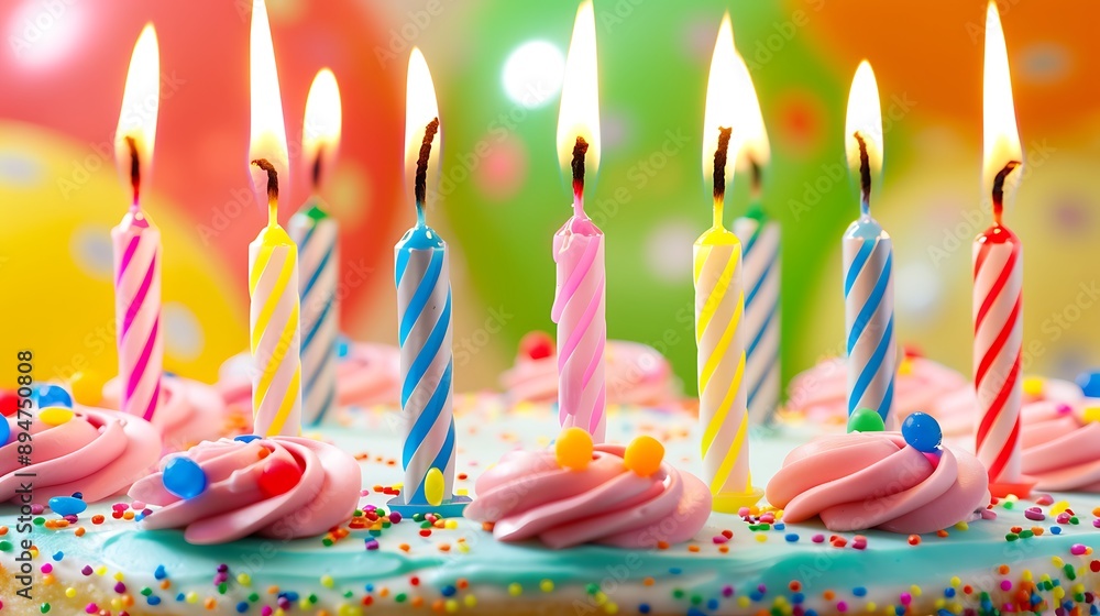 Birthday cake with colorful candles Birthday cake with colorful candles