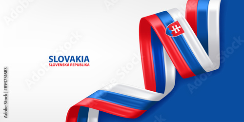 Slovakia 3D ribbon flag. Bent waving 3D flag in colors of the Slovakia national flag. National flag background design.