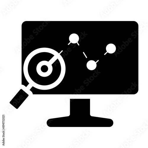 statistical line graph on computer monitor glyph icon