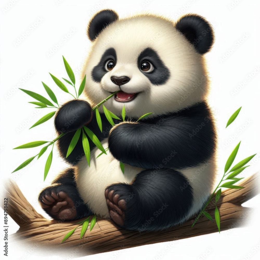 Naklejka premium Panda with bamboo in the white background