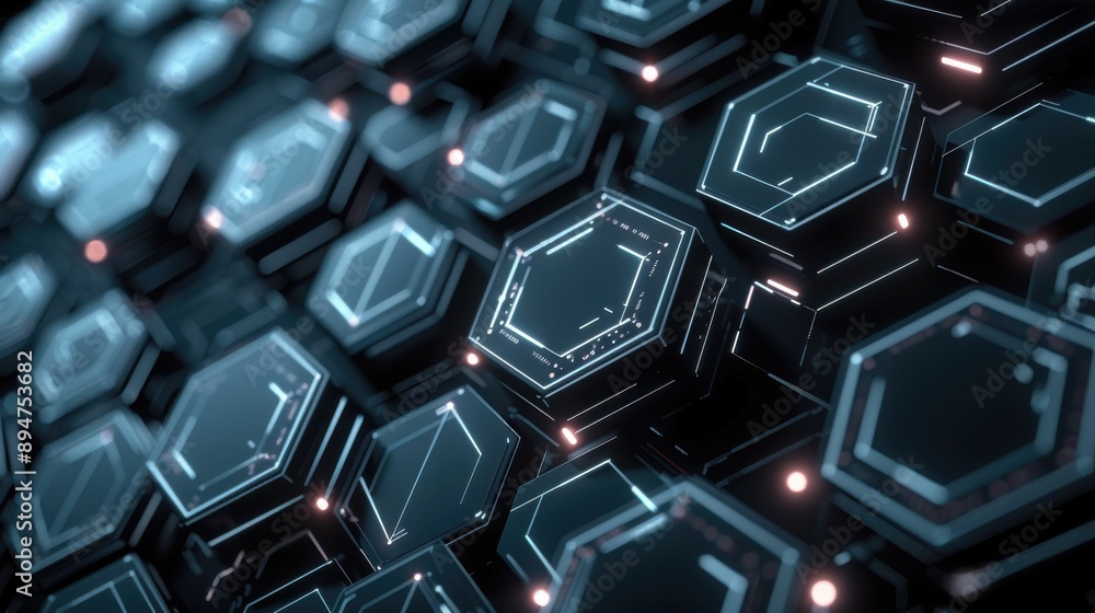 Futuristic Hexagonal Hi-Tech Patterns with Neon Silver Accents Futuristic Hexagonal Hi-Tech Patterns with Neon Silver Accents