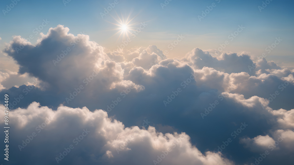 Obraz premium Sunny sky background with fluffy white clouds