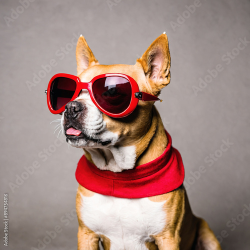 Dog fashion trendz canine with red sunglasses  photo