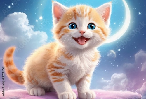 catAdorable White Kitten with Blue Eyes and a Butterfly