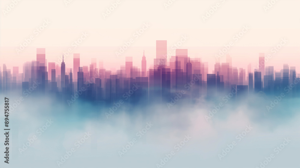 A city skyline is blurred and covered in fog A city skyline is blurred and covered in fog