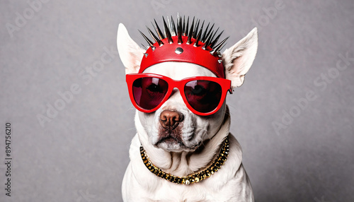 Dog fashion trendz canine with red sunglasses  photo