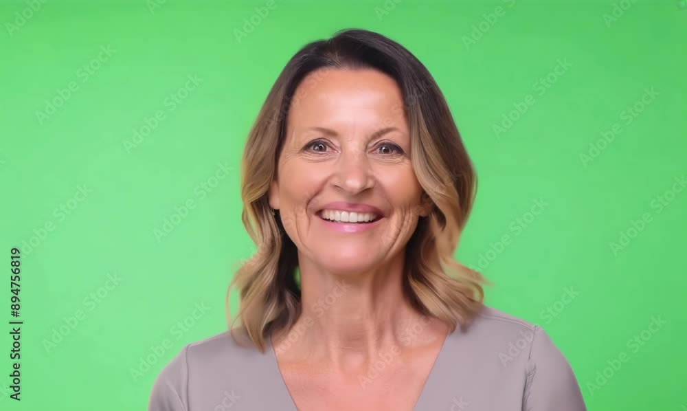 Portrait of smiling middle aged businesswoman on a green background. Portrait of smiling middle aged businesswoman on a green background.