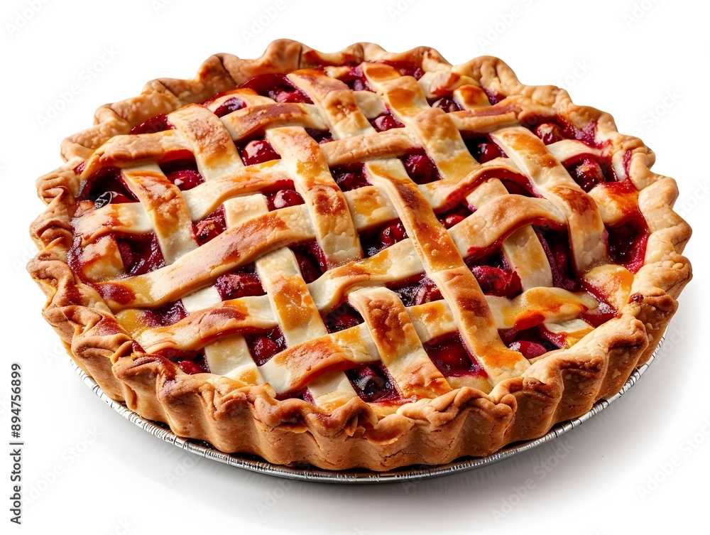Mouthwatering Cherry Pie with Lattice Crust on Plain White Background Mouthwatering Cherry Pie with Lattice Crust on Plain White Background