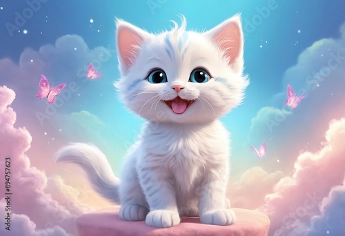 catAdorable White Kitten with Blue Eyes and a Butterfly