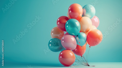 Wallpaper Mural  colorful bunch of balloons against a teal background, creating a cheerful and festive atmosphere with their bright, shiny surfaces. Torontodigital.ca