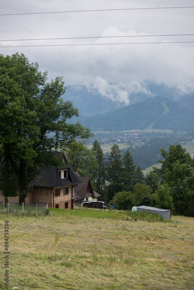 Mountain resort. House on the mountainside. A beautiful house in the trees on the mountainside. Villa overlooking high mountains. Mountain resort. House on the mountainside. A beautiful house in the trees on the mountainside. Villa overlooking high mountains.