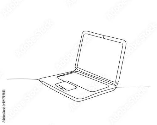 One continuous line drawing Notebook or Laptop. Notebook simple outline vector illustration.