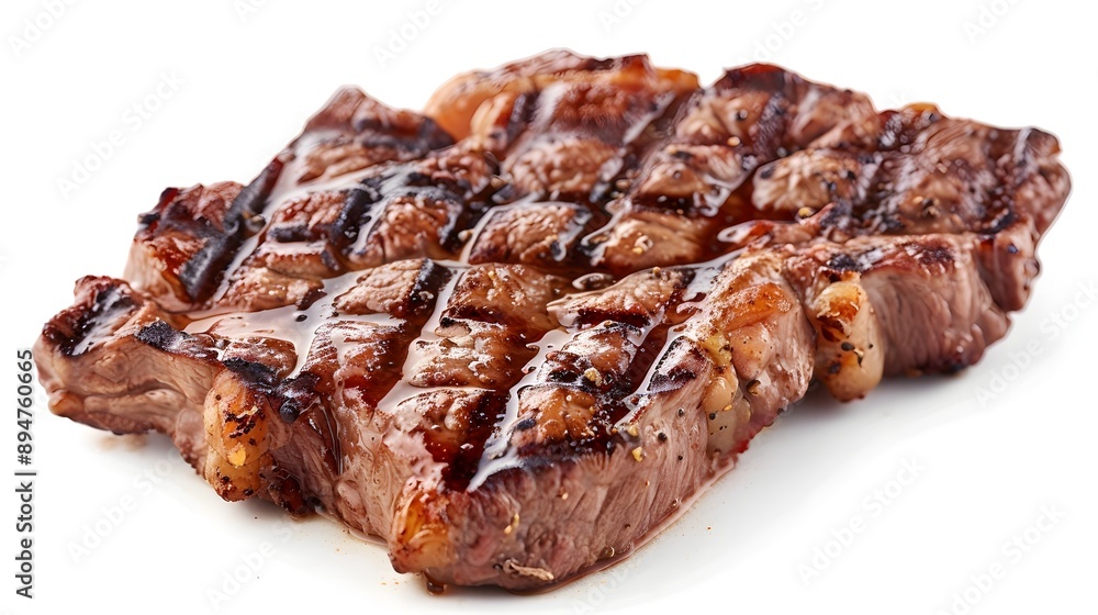 Perfectly Seared and Juicy Grilled Steak on a White Background Perfectly Seared and Juicy Grilled Steak on a White Background