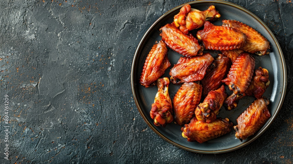 Plate of chicken wings, seen from above, with space for text, showcasing their deliciousness. Plate of chicken wings, seen from above, with space for text, showcasing their deliciousness.