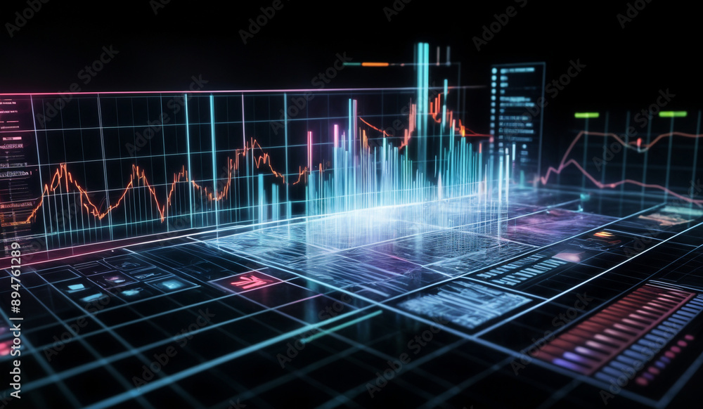 Blue holographic business chart in a digital cyberspace Blue holographic business chart in a digital cyberspace