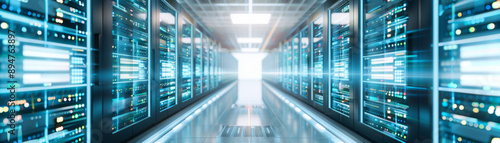  futuristic investment, An advanced data center showcasing power of 5G technology in a futuristic tech workspace with glowing fiber optic cables and real-time data transfers.