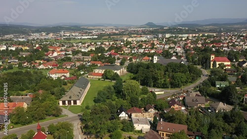 landscape, village, europe, architecture, city, town, house, panorama, sky, view, nature, travel, mountain, hill, church, river, green, tourism, houses, countryside, valley, rural, trees, old, Presov, photo