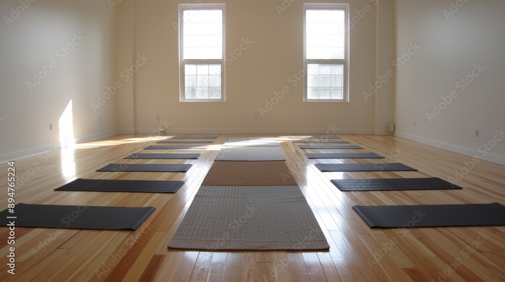 Fototapeta premium Empty Yoga Studio with Neatly Laid Out Mats