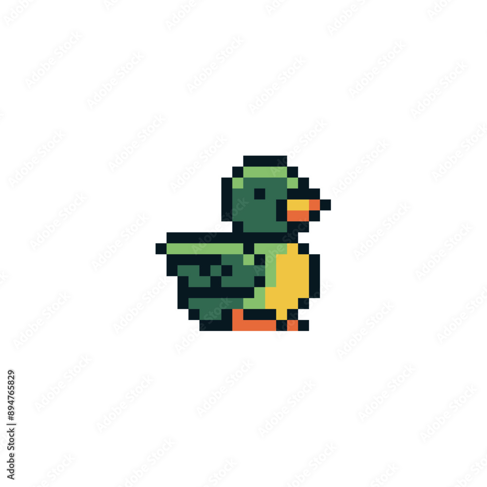 Obraz premium Duck. Pixel art character. 8-bit sprite. Isolated vector illustration. Sticker design.