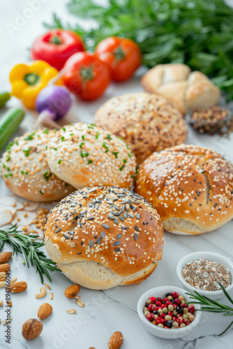 Wallpaper Mural  healthy bread, Fresh, colorful rolls packed with grains and nuts on a marble countertop. Torontodigital.ca