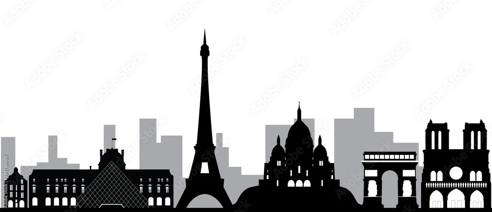 paris eifeltower and skyline black and white png file