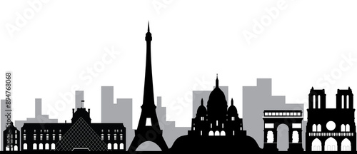 Obraz na płótnie paris eifeltower and skyline black and white png file w salonie