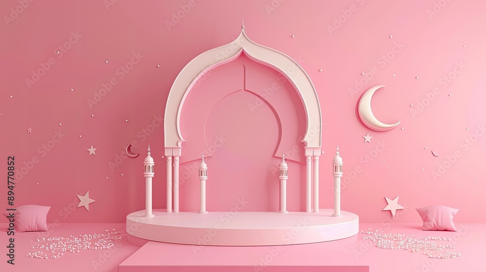 Pink Islamic Archway with a Podium for Ramadan Pink Islamic Archway with a Podium for Ramadan