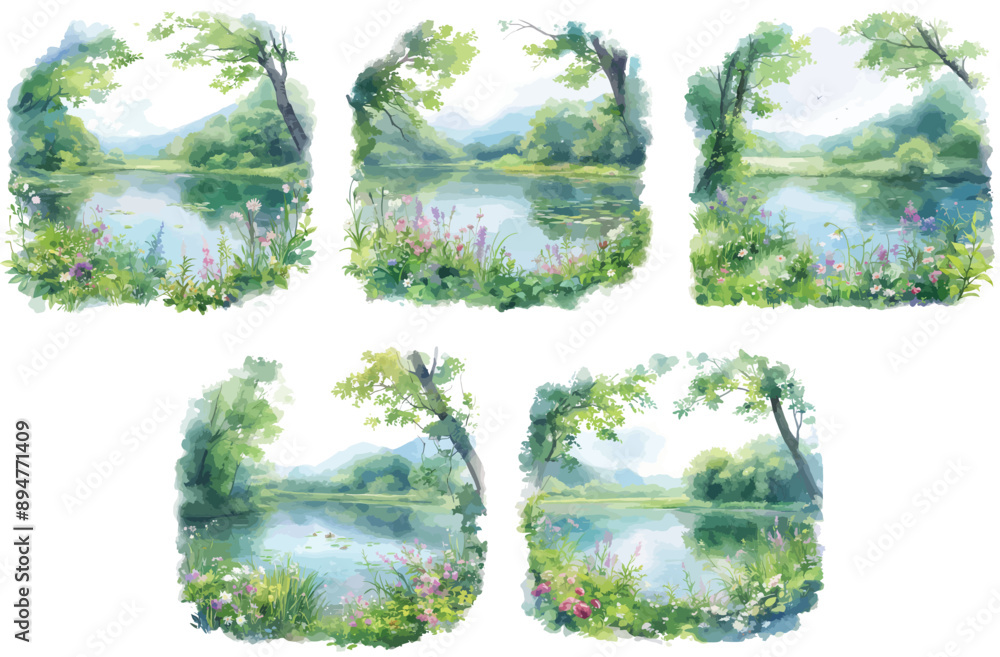 scene of beautiful lake watercolor clipart scene of beautiful lake watercolor clipart
