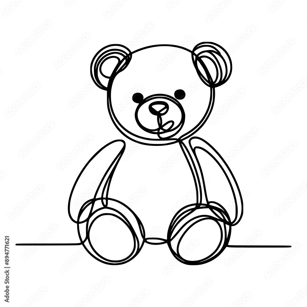 Obraz premium one line continuous teddy bear toy vector illustration template design