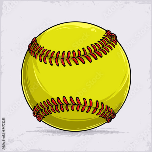 Hand drawn Sport Softball Ball simple yellow and red stitching for training or professional Match