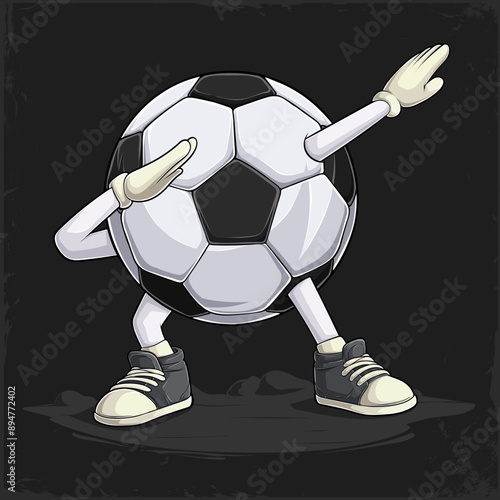 Hand drawn funny Dabbing football ball, soccer ball with hands and legs doing dab dance gesture pose