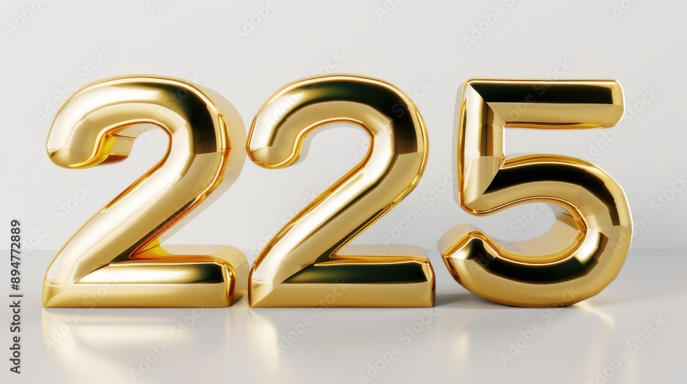 Golden Number 225 on White Background Golden Number 225 on White Background
