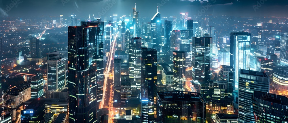 Illuminated City Skyline at Night. Illuminated City Skyline at Night.