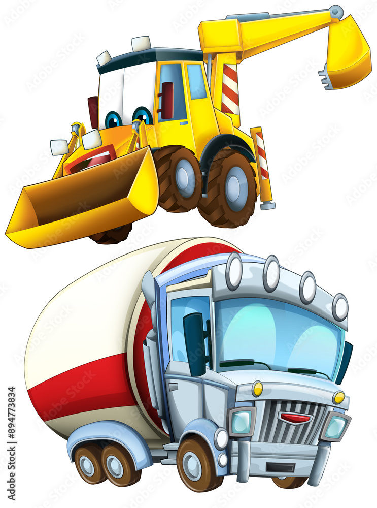 Naklejka premium cartoon scene with heavy duty car truck transportation vehicle for construction site isolated illustration for children