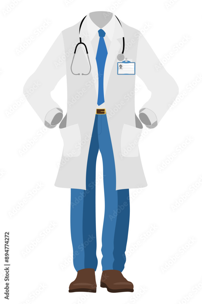 doctor in a robe, uniform, work clothes flat style vector illustration isolated on white background doctor in a robe, uniform, work clothes flat style vector illustration isolated on white background