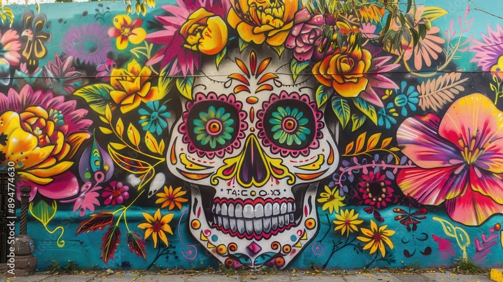Bright Skull Mural with Flowers
Bright Skull Mural with Flowers