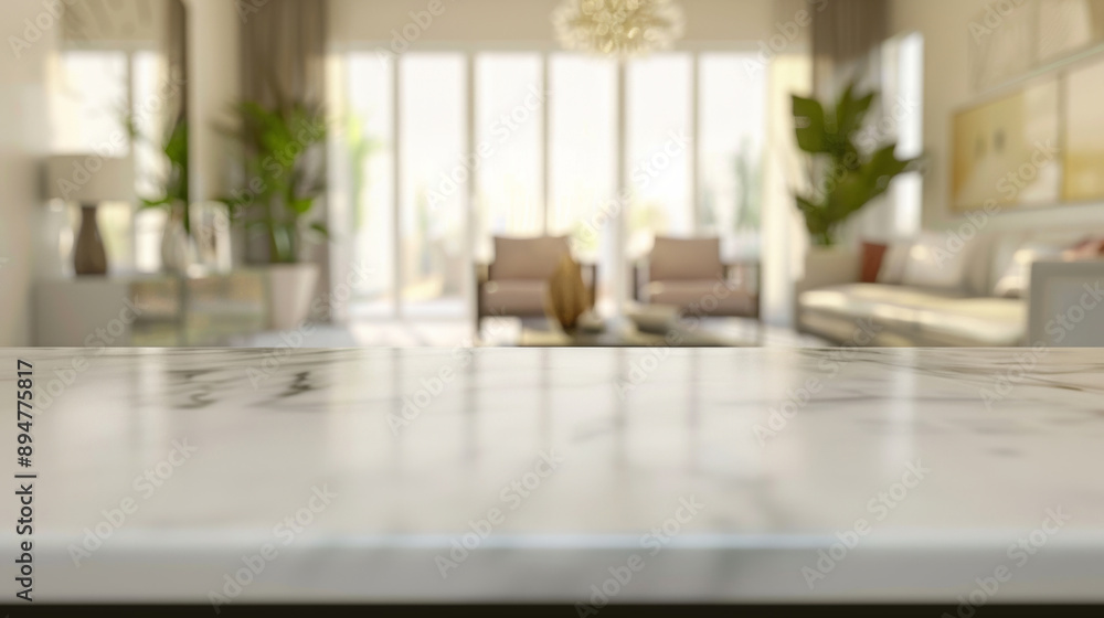 Empty White countertop Surface With Blurred Living Room Background Empty White countertop Surface With Blurred Living Room Background