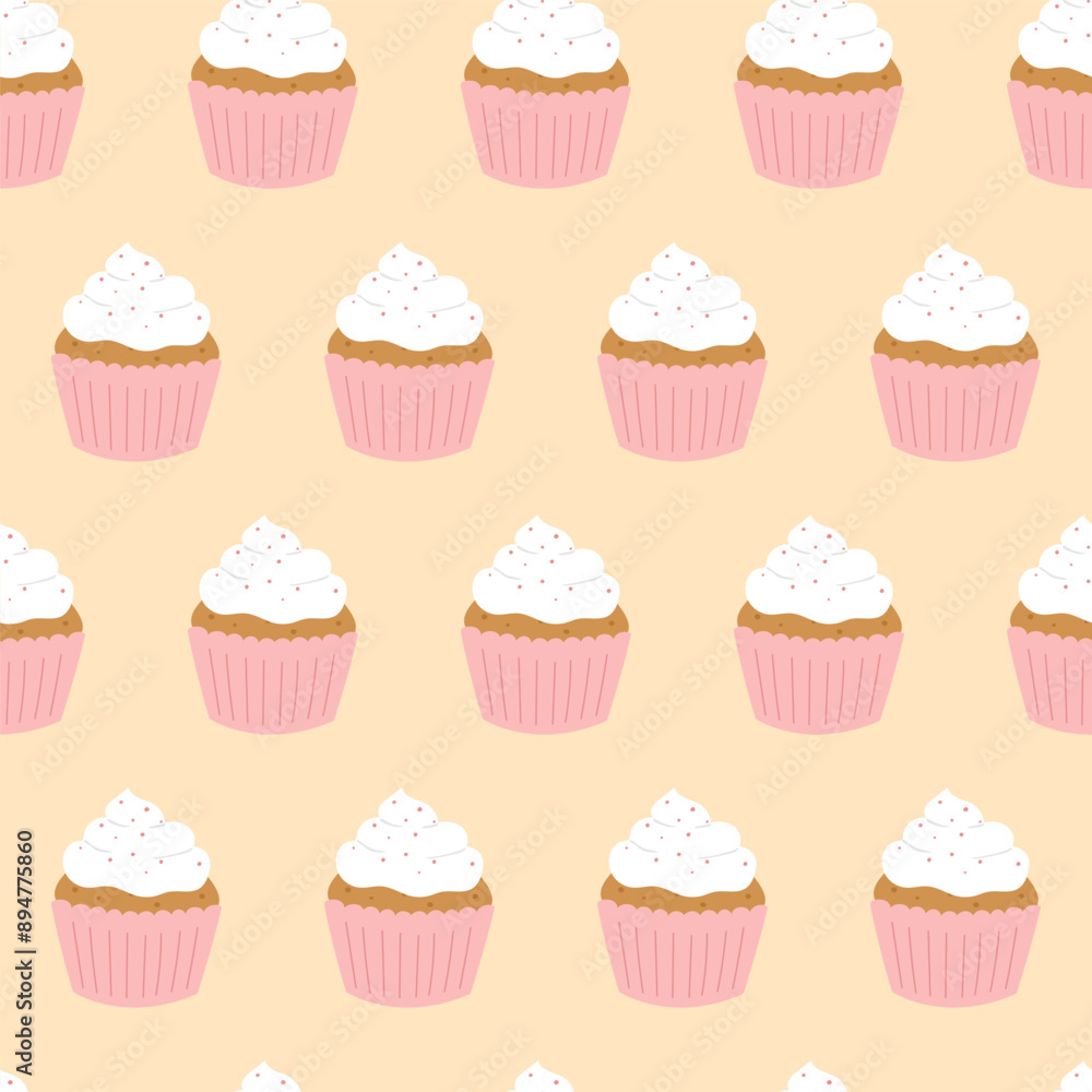 Seamless pattern of cupcakes with cream on pink background. Hand drawn doodle style Seamless pattern of cupcakes with cream on pink background. Hand drawn doodle style
